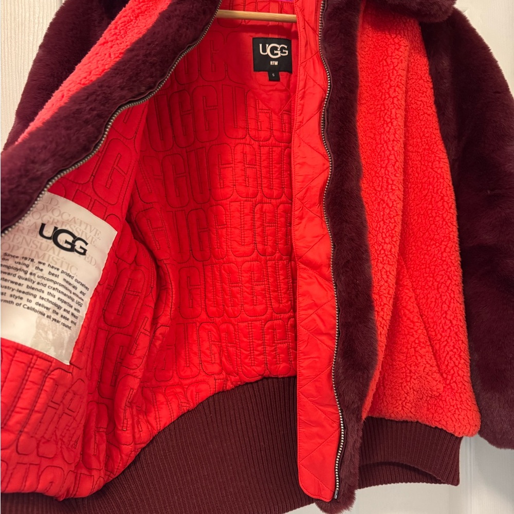 UGG Red and Burgundy Faux Fur Jacket - Picture 6 of 15